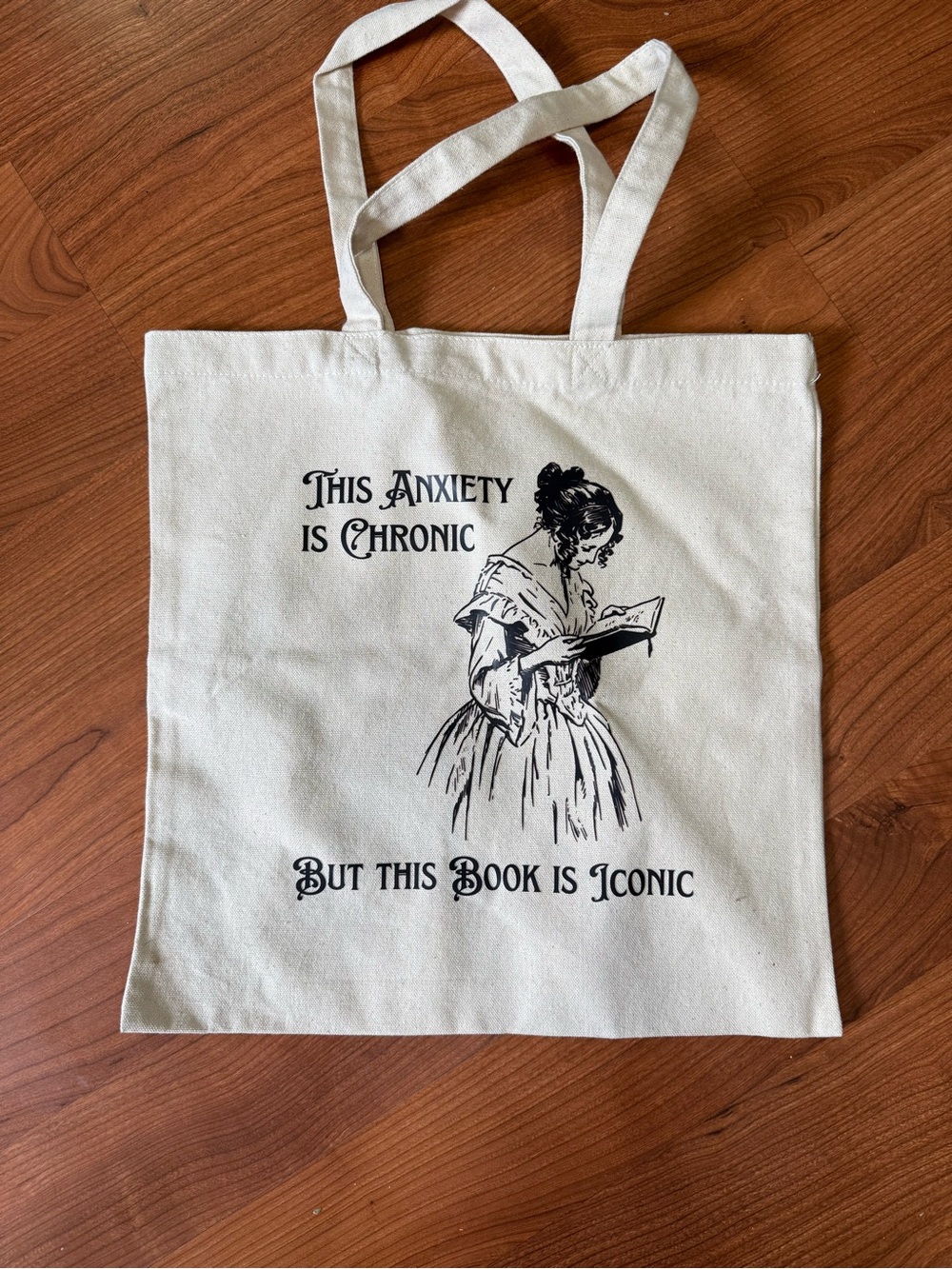 Bookish Canvas Tote Bag with Gothic Book Illustration - Cream